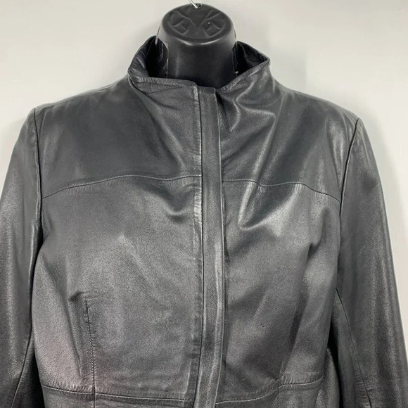 Calvin‎ Klein Collection Women's Lambskin Full Zip Leather Jacket Size 12 - Picture 4 of 12